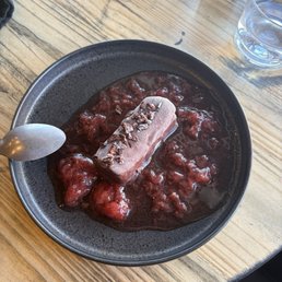 Chocolate dessert with strawberry puree Chocolate dessert with strawberry puree