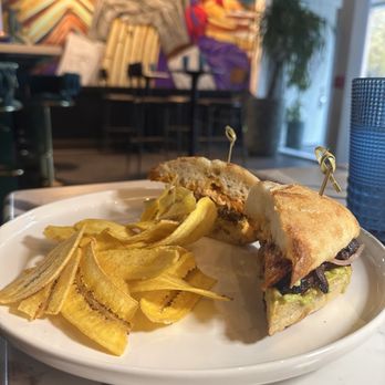 Octopus Peru - Steak Sandwich on ciabatta bread with plantain chips. - Seafood Near Me - Sacramento, California