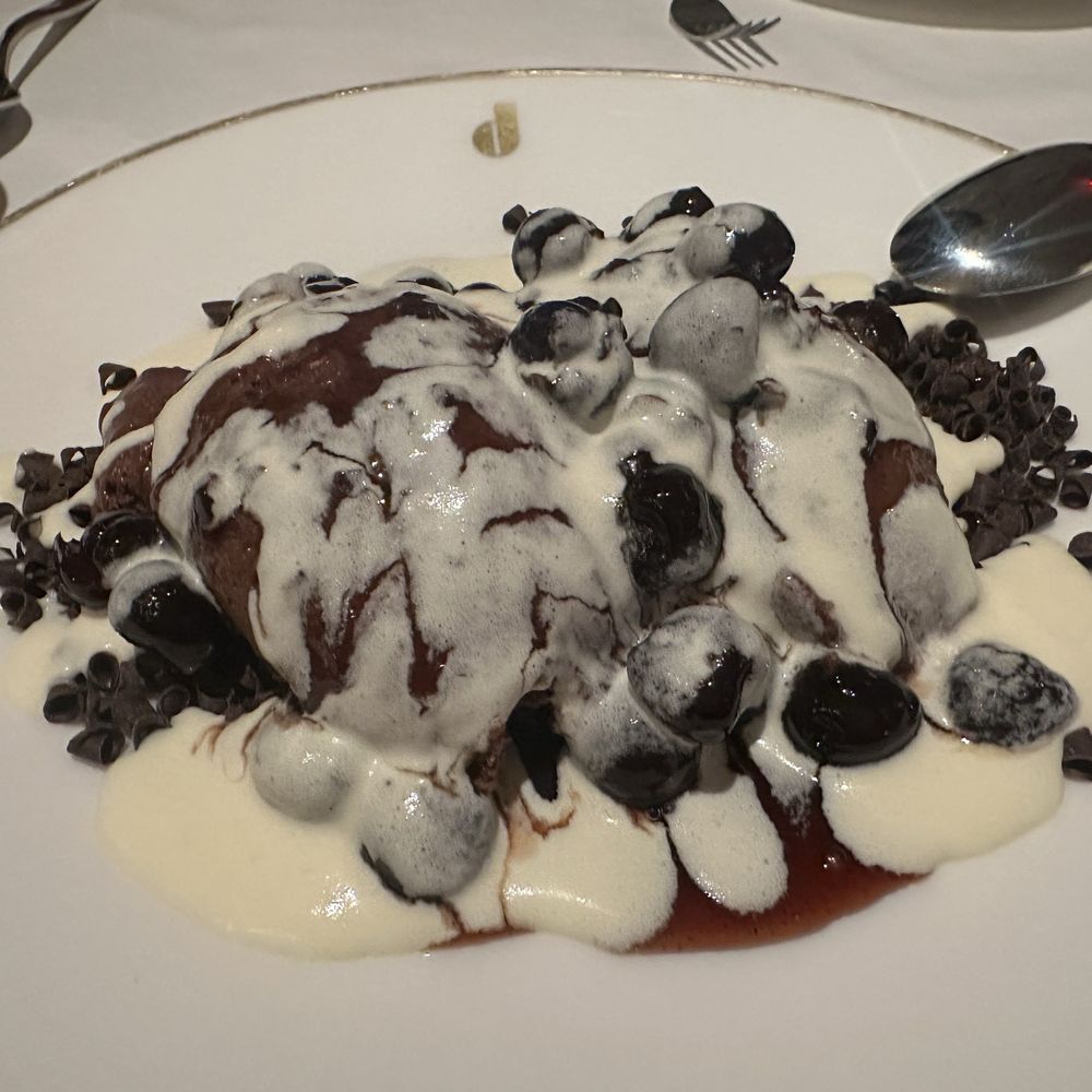 Don's Prime - Mousse. Extra sauce: cherries and vanilla crème. Chocolate chips. Served tableside. - Steakhouses Near Me - Las Vegas, Nevada Don's Prime - Mousse. Extra sauce: cherries and vanilla crème. Chocolate chips. Served tableside. - Steakhouses Near Me - Las Vegas, Nevada