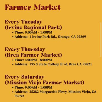 Eastern Tales Thai tea - Farmer Market Schedule 

Hope to see you guys in person - Bubble Tea Near Me - Santa Ana, California
