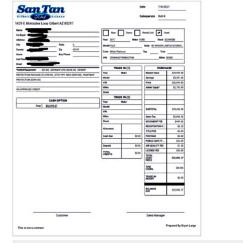 San Tan Ford - The first invoice with the taxes/added equip I questioned them about. They advertised a price but did not include these unremoveable options - Auto Repair Near Me - Gilbert, Arizona San Tan Ford - The first invoice with the taxes/added equip I questioned them about. They advertised a price but did not include these unremoveable options - Auto Repair Near Me - Gilbert, Arizona