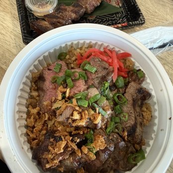 Wagyu Street - Wagyu Striploin Garlic Rice Bowl and A5 Wagyu Skewer (1pc) - Japanese Near Me - Long Beach, California Wagyu Street - Wagyu Striploin Garlic Rice Bowl and A5 Wagyu Skewer (1pc) - Japanese Near Me - Long Beach, California