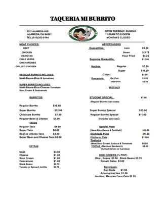 Menu photo 7 Taqueria Mi Burrito Alameda, CA Menu photo 7 Taqueria Mi Burrito Alameda, CA