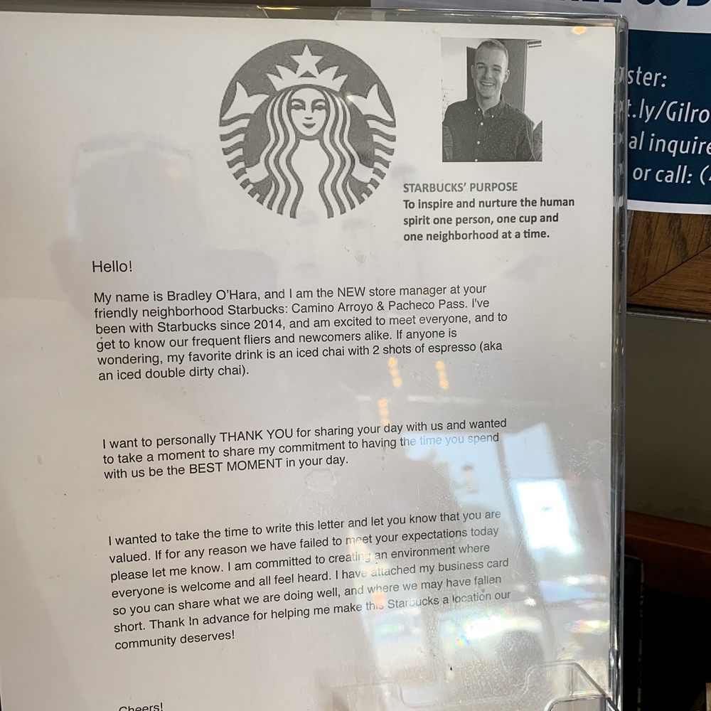 Starbucks - Tried to see where I could send my concern with... - Coffee & Tea Near Me - Gilroy, California Starbucks - Tried to see where I could send my concern with... - Coffee & Tea Near Me - Gilroy, California