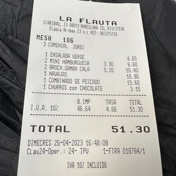 La Flauta - Receipt - Spanish Near Me - Barcelona, B La Flauta - Receipt - Spanish Near Me - Barcelona, B