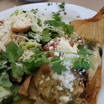 Dos Carlitos - Green chile tamale with a ceasar side salad. - Mexican Near Me - Santa Ynez, California