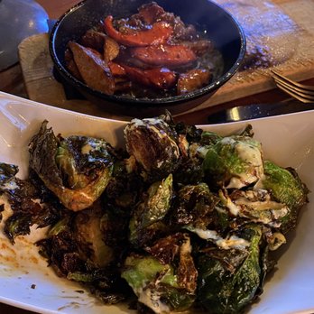 Olé Tapas Bar & Kitchen - Brussel Sprouts a la Barcelona and sausage - Spanish Near Me - Long Beach, California