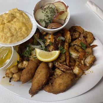 Posey's Steam Room & Oyster Bar - Blackened grouper, shrimp, and scallops - Seafood Near Me - Panacea, Florida Posey's Steam Room & Oyster Bar - Blackened grouper, shrimp, and scallops - Seafood Near Me - Panacea, Florida