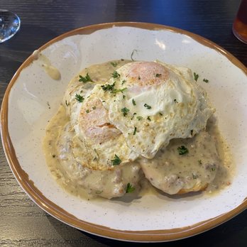 Brunches - Biscuits & gravy with sausage and eggs over easy - Breakfast & Brunch Near Me - Cary, North Carolina Brunches - Biscuits & gravy with sausage and eggs over easy - Breakfast & Brunch Near Me - Cary, North Carolina