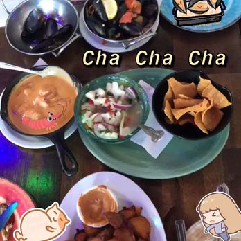 Cha Cha Cha - Chicken wings with guava at the top, Mussels, Cajun shrimp with spicy cream sauce next to the Ceviche, Fried new potatoes with chile pasilla - Caribbean Near Me - San Francisco, California Cha Cha Cha - Chicken wings with guava at the top, Mussels, Cajun shrimp with spicy cream sauce next to the Ceviche, Fried new potatoes with chile pasilla - Caribbean Near Me - San Francisco, California