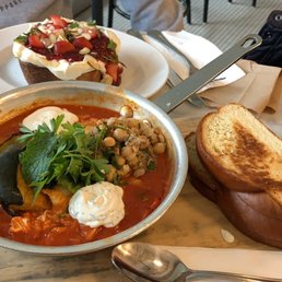 Traditional shakshuka and stuffed French toast Traditional shakshuka and stuffed French toast