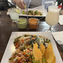 La Mesita Restaurant - Fish tacos Veg burrito bowl Marg and pina colada