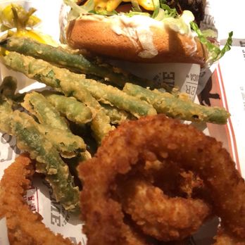 Habit Burger & Grill - Green beans/onion rings and garlic portabella char burger with American cheese - Burgers Near Me - Paramount, California Habit Burger & Grill - Green beans/onion rings and garlic portabella char burger with American cheese - Burgers Near Me - Paramount, California