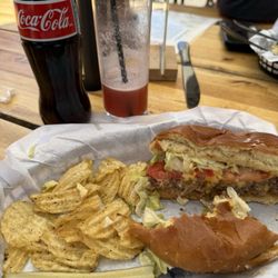 BrewHaus - Smash burger with rose slushi and Mexican coke!