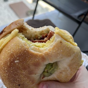 Urban Hang Suite - bacon egg and avocado on onion bagel - Coffee & Tea Near Me - Richmond, Virginia Urban Hang Suite - bacon egg and avocado on onion bagel - Coffee & Tea Near Me - Richmond, Virginia