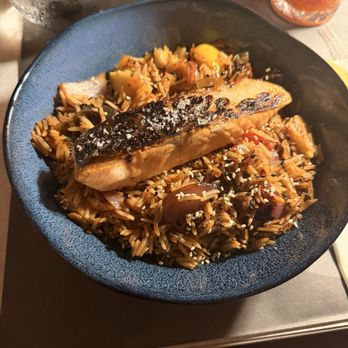 Ocho Trece - The salmon, basmati rice bowl - New American Near Me - Tampa Bay, Florida Ocho Trece - The salmon, basmati rice bowl - New American Near Me - Tampa Bay, Florida