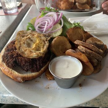 Broad Ripple Brewpub - Scotch Egg Burger with Pub Chips - Vegetarian Near Me - Indianapolis, Indiana