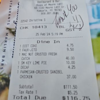 Tommy Bahama - The bill for two. - New American Near Me - Kamuela, Hawaii Tommy Bahama - The bill for two. - New American Near Me - Kamuela, Hawaii