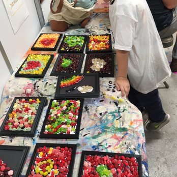 Art Maker Studio - The finished masterpieces, waiting to dry. Colorful and fun! - Art Classes Near Me Art Maker Studio - The finished masterpieces, waiting to dry. Colorful and fun! - Art Classes Near Me