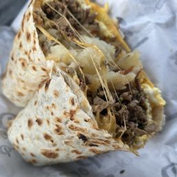 Steak and egg breakfast burrito