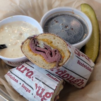 Sourdough & Co. - French dip, cup of clam chowder and au jus. You almost get more au jus than you do soup! - Sandwiches Near Me - Henderson, Nevada Sourdough & Co. - French dip, cup of clam chowder and au jus. You almost get more au jus than you do soup! - Sandwiches Near Me - Henderson, Nevada