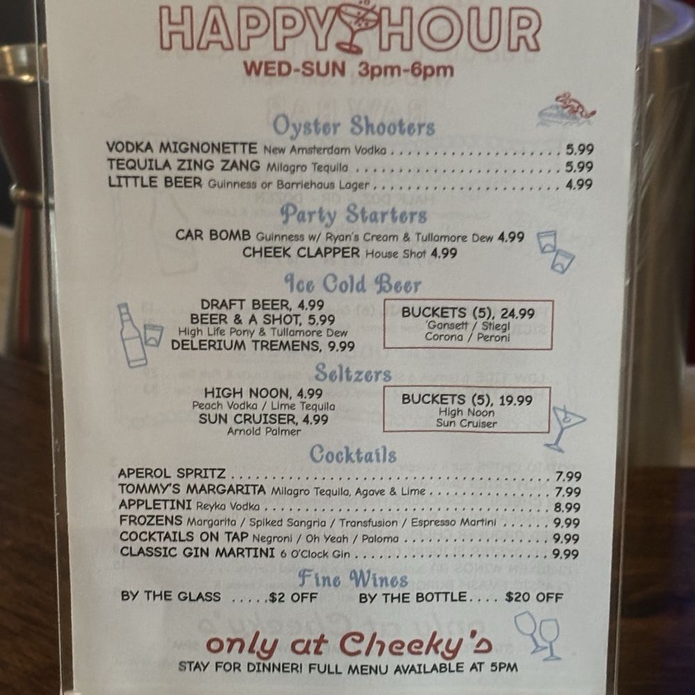 Cheeky's - Happy hour drink menu - Seafood Near Me - St. Petersburg, Florida