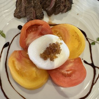 Canyon Breeze - Burrata salad with steak (they ran out of watermelon but supplemented with melon on the side). - New American Near Me - Ivins, Utah