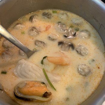 Krua Thai Restaurant - Tom Kha Gai Soup (with seafood) - Thai Near Me - Monterey, California Krua Thai Restaurant - Tom Kha Gai Soup (with seafood) - Thai Near Me - Monterey, California