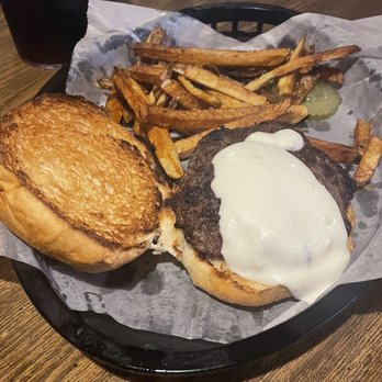 Anchor Bar - Blue Cheese Burger with half fries (I split mine with gf) - Bars Near Me - Superior, Wisconsin