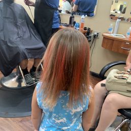 5/yo sister wanted to dye her hair when we arrived... they used wash out color added to child's hair after her haircut 5/yo sister wanted to dye her hair when we arrived... they used wash out color added to child's hair after her haircut