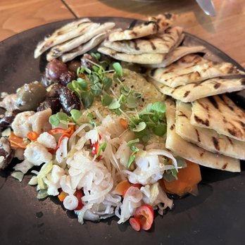 Bungalow 44 - Fresh Garbanzo Hummus pickled vegetables, olives, grilled naan - New American Near Me - Mill Valley, California Bungalow 44 - Fresh Garbanzo Hummus pickled vegetables, olives, grilled naan - New American Near Me - Mill Valley, California
