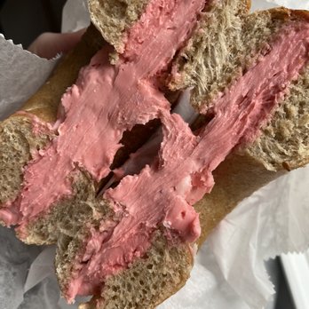 Tal Bagels - Whole Wheat Bagel with STRAWBERRY CREAM CHEESE - Bagels Near Me - New York, New York