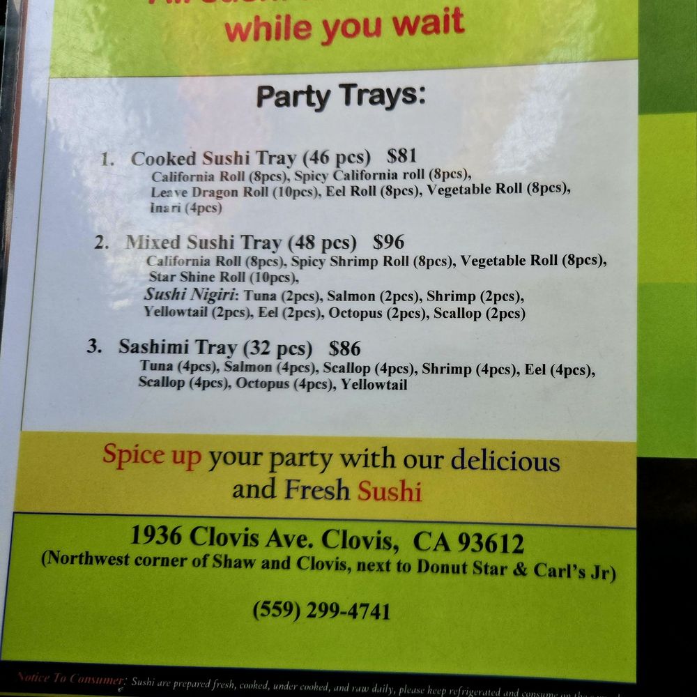 Fleurichi Express Sushi - Catering Menu - Sushi Bars Near Me - Clovis, California