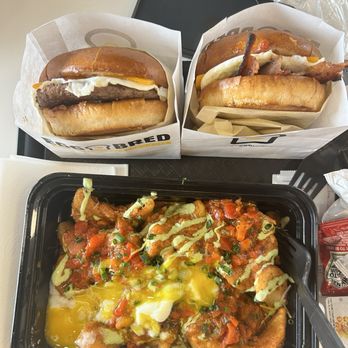 Eggbred - BACON EGG & CHEESE EGGBRED CHEESEBURGER BEER BATTERED POTATOES - Breakfast & Brunch Near Me - Huntington Beach, California Eggbred - BACON EGG & CHEESE EGGBRED CHEESEBURGER BEER BATTERED POTATOES - Breakfast & Brunch Near Me - Huntington Beach, California