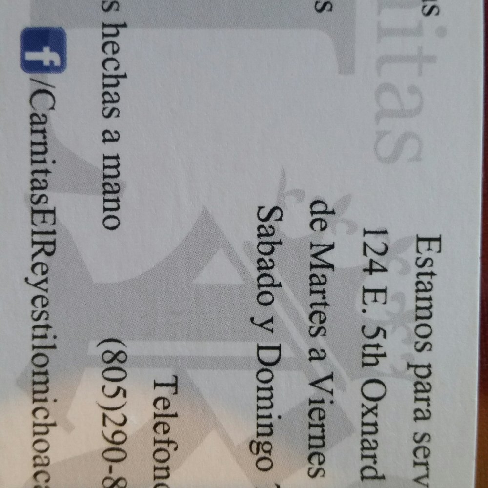 Carnitas El Rey - Back of business card. - Tacos Near Me - Oxnard, California Carnitas El Rey - Back of business card. - Tacos Near Me - Oxnard, California