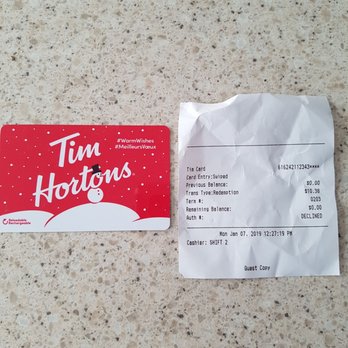 Tim Hortons - Card I was given as a gift but they never properly added the funds to the card. Buyer beware! - Coffee & Tea Near Me - Edmonton, Alberta Tim Hortons - Card I was given as a gift but they never properly added the funds to the card. Buyer beware! - Coffee & Tea Near Me - Edmonton, Alberta