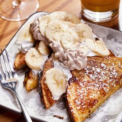 Lake Wine Kitchen + Bar - French toast with banana and Nutella whipped cream