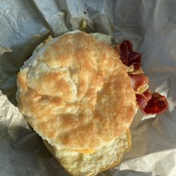Bojangles - Pretty good Bacon, egg, and cheese biscuit.