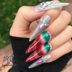 Misfit Creations - Some crystal nails inspired by watermelon tourmaline!
