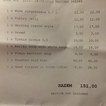 Pod Aniołami Restauracja - The bill, super cheap too! Only around $50! - Polish Near Me - Kraków, Massachusetts Pod Aniołami Restauracja - The bill, super cheap too! Only around $50! - Polish Near Me - Kraków, Massachusetts