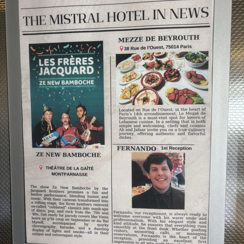 Hotel Mistral - Elevator flyer. Fernando checked us in! - Hotels Near Me - Paris, 75 Hotel Mistral - Elevator flyer. Fernando checked us in! - Hotels Near Me - Paris, 75