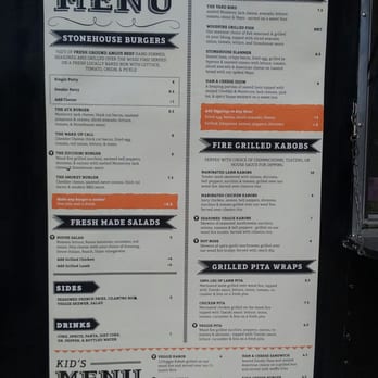 The Stonehouse Wood Fire Grill - Menu. If you can't read it, go to the website. - Food Trucks Near Me - Austin, Texas The Stonehouse Wood Fire Grill - Menu. If you can't read it, go to the website. - Food Trucks Near Me - Austin, Texas