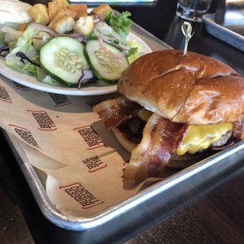 Burger Theory - Perfect bacon & cheddar burger with side salad - Burgers Near Me - Newport News, Virginia Burger Theory - Perfect bacon & cheddar burger with side salad - Burgers Near Me - Newport News, Virginia
