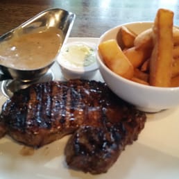 Ribeye Steak with peppercorn sauce and chips