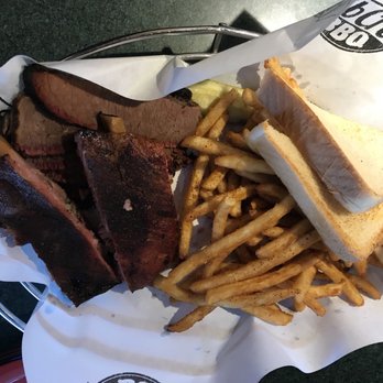 RibCrib BBQ - A basket of YUM!!! Lunch special with ribs & brisket with a side of fries. - Barbeque Near Me - Durant, Oklahoma