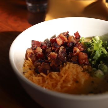 Milktooth - cheddar grits with scallions and bacon - Breakfast & Brunch Near Me - Indianapolis, Indiana Milktooth - cheddar grits with scallions and bacon - Breakfast & Brunch Near Me - Indianapolis, Indiana
