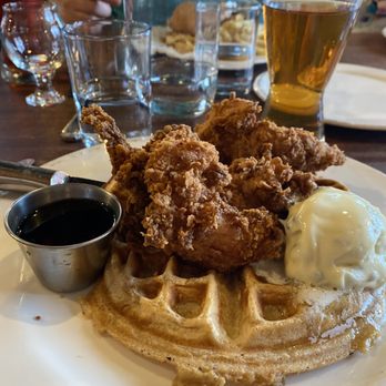 Bellingham Cider - Deliciousness! Fried chicken & brown sugar waffle with peach basil cider - hubby had blackberry ginger - Cideries Near Me - Bellingham, Washington Bellingham Cider - Deliciousness! Fried chicken & brown sugar waffle with peach basil cider - hubby had blackberry ginger - Cideries Near Me - Bellingham, Washington