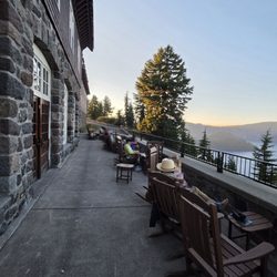 Exterior lodge seating facing crater