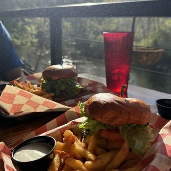 River View Grill & Bar - Cheeseburger, mountain man burger in rear - Bars Near Me - Three Rivers, California River View Grill & Bar - Cheeseburger, mountain man burger in rear - Bars Near Me - Three Rivers, California