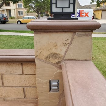 Fast Fredy Electric - Outlet in stonework and lamp atop pillar. - Electricians Near Me - Ventura, California Fast Fredy Electric - Outlet in stonework and lamp atop pillar. - Electricians Near Me - Ventura, California